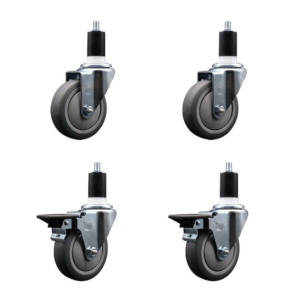 Service Caster 4'' Thermoplastic Rubber Wheel Swivel 1-1/2'' Expanding Stem Caster Set 2 Brakes, 4PK SCC-EX20S414-TPRB-2-PLB-2-112 - main